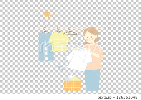 洗濯物を干す女性のベクターイラスト 126361048