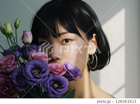 Woman with flowers, portrait, beauty 126361611