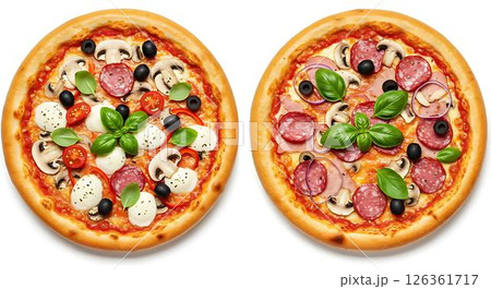 Delicious Pizza Varieties, Two Gourmet Pizzas Delicious Pizza Varieties, Two Gourmet Pizzas 126361717