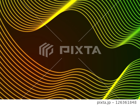Bright green and orange neon linear waves abstract background 126361848