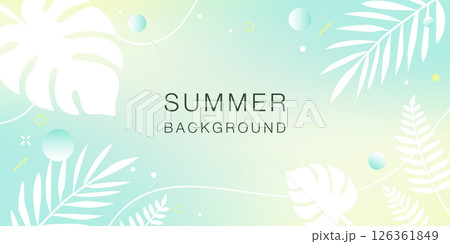 シンプルでおしゃれな夏の背景デザイン、トロピカルな水上に植物のシルエットが映る南国のベクターイラスト 126361849