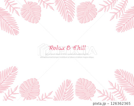 トロピカルな葉のフレーム（ピンク・文字あり） 126362365