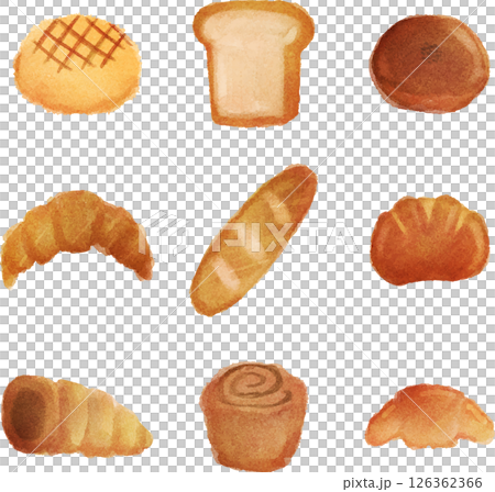 一組各種麵包的水彩插圖 一組各種麵包的水彩插圖 126362366