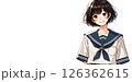 セーラー服の女子高生2　白背景　コピースペース【AI生成画像】 126362615