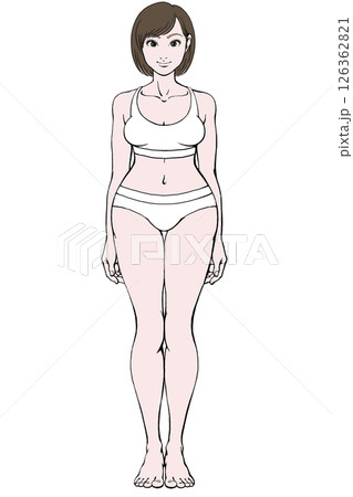 若い女性の立ちポーズ 直立 全身 ヨガ 山のポーズ 若い女性の立ちポーズ 直立 全身 ヨガ 山のポーズ 126362821