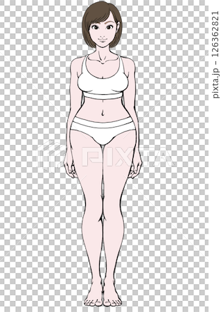 若い女性の立ちポーズ 直立 全身 ヨガ 山のポーズ 若い女性の立ちポーズ 直立 全身 ヨガ 山のポーズ 126362821