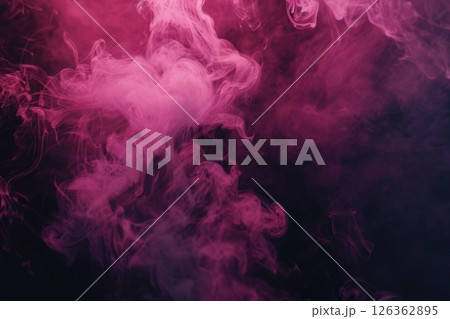 Pink smoke on black background. Powder explosion flowing in water or air. Colorful fog swirling. Acrylic paint or ink pigment underwater. Atmospheric steam like clouds, abstract color background 126362895