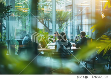 Business formal meeting conference discussion with coworker shareholder or client concentrate. Private ideas. Businesspeople working find solution together. Business people meeting in glass office 126363096