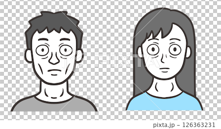 バセドウ病の症状が出ている男性と女性の顔 バセドウ病の症状が出ている男性と女性の顔 126363231