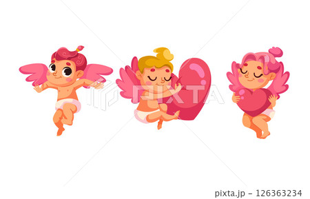 Adorable and cute cartoon cherubs surrounded by hearts for this special Valentines Day Adorable and cute cartoon cherubs surrounded by hearts for this special Valentines Day 126363234