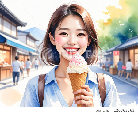 アイスをおいしそうに食べる若い女の子 126363363