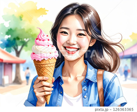 アイスをおいしそうに食べる若い女の子 126363365