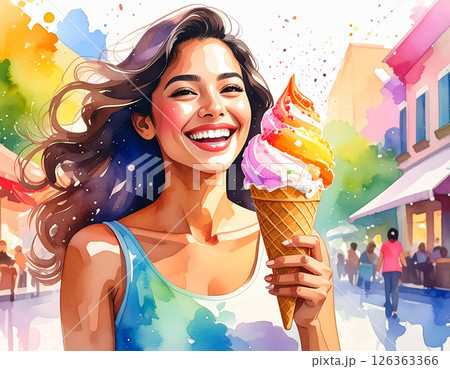 アイスをおいしそうに食べる若い女の子 アイスをおいしそうに食べる若い女の子 126363366