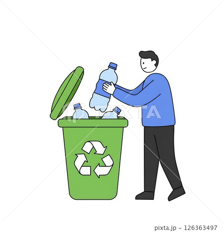 Man Recycling Plastic Bottles, Green Bin 126363497