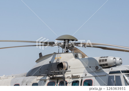 Helicopter rotor blades on technology background 126363931