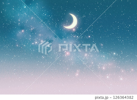 三日月と星空 背景イラスト素材 水彩 夜空 三日月と星空 背景イラスト素材 水彩 夜空 126364382