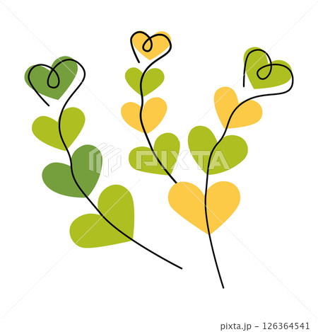 Hand drawn branches with Heart Shaped Leaves Creative Doodle Springtime Greeting Design element idea 126364541