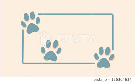 可愛い肉球とシンプルな線のフレーム背景イラスト 126364634
