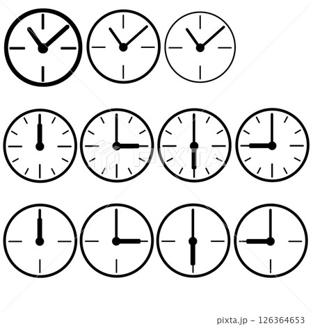 9時12時15時18時を示すシンプルな時計アイコンセット 126364653