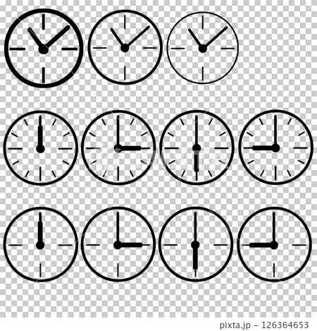 9時12時15時18時を示すシンプルな時計アイコンセット 126364653