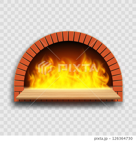 Wood burning oven with flame inside 126364730