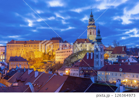 Cesky Krumlov tower at sunrise in Cesky Krumlov Czech Republic Cesky Krumlov tower at sunrise in Cesky Krumlov Czech Republic 126364973
