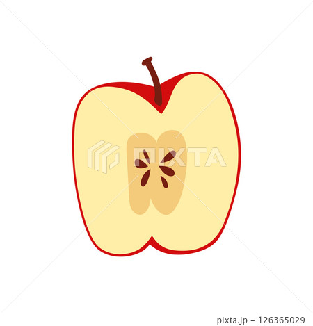 Simple half full red apple on white background. Hand drawn icon fruit with green lives. Farm and agriculture, organic food. Flat vector illustration for packaging, branding, menu, recipe. Simple half full red apple on white background. Hand drawn icon fruit with green lives. Farm and agriculture, organic food. Flat vector illustration for packaging, branding, menu, recipe. 126365029