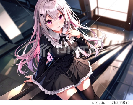 イラスト ピンク髪の制服の美少女 屋内の背景 イラスト ピンク髪の制服の美少女 屋内の背景 126365050