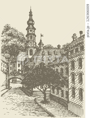 Vector cityscape. Street of an old European town 126366009