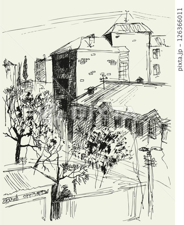 Vector cityscape. Park near the high-rise buildings Vector cityscape. Park near the high-rise buildings 126366011