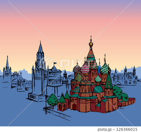 Red Square, Moscow. Vector drawing 126366015