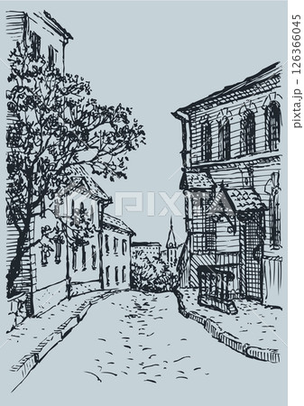Vector cityscape. Narrow street with old houses Vector cityscape. Narrow street with old houses 126366045