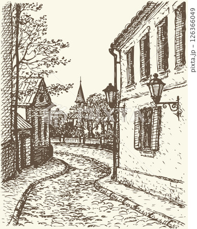 Vector cityscape. Narrow street of old town 126366049