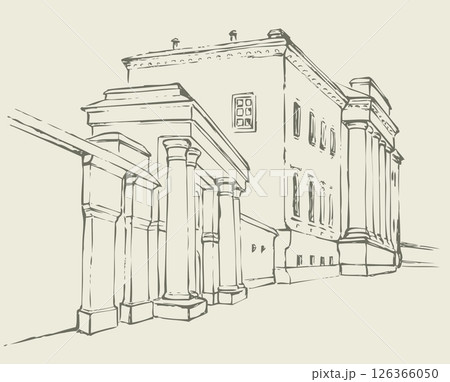 Vector sketch. Massive building with a colonnade 126366050