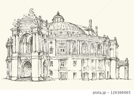 Odessa Theatre of Opera and Ballet, Ukraine. Vector sketch Odessa Theatre of Opera and Ballet, Ukraine. Vector sketch 126366065