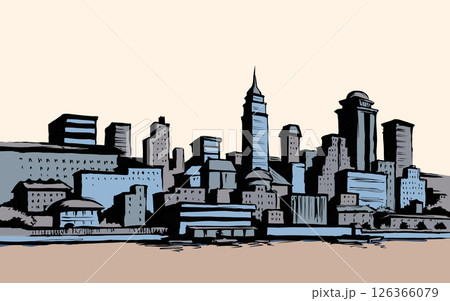 Embankment of the modern city. Vector drawing 126366079