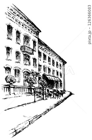 Street of the old city. Vector drawing 126366083