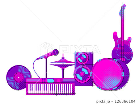 Background with musical items. Music party or rock concert illustration. Background with musical items. Music party or rock concert illustration. 126366104