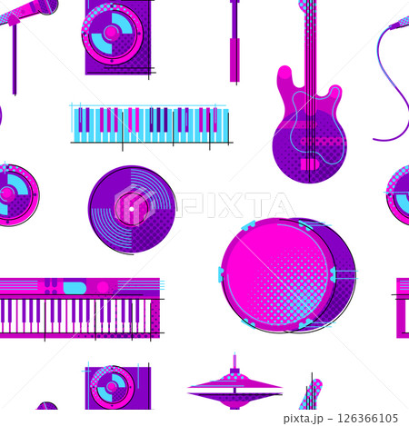 Pattern with musical items. Music party or rock concert background. Image for design. 126366105