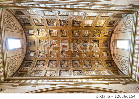 Tomar, Portugal - Mar 12, 2025: Ornate interior of the Convent of Christ in the Castle of Tomar in Portugal Tomar, Portugal - Mar 12, 2025: Ornate interior of the Convent of Christ in the Castle of Tomar in Portugal 126366154