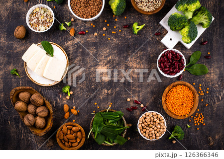 Asortment of plant based vegan protein products 126366346