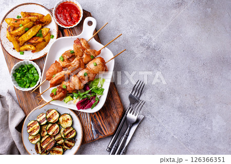 Chicken skewers kebab with vegetables Chicken skewers kebab with vegetables 126366351