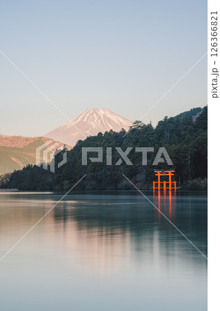 Mount Fuji and Torii Gate at Lake Ashi, Hakone, Japan 126366821