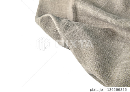 crumpled beige linen tablecloth isolated on white background 126366836