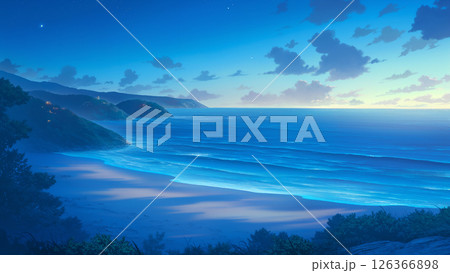 夜のビーチの風景、アニメ風 126366898