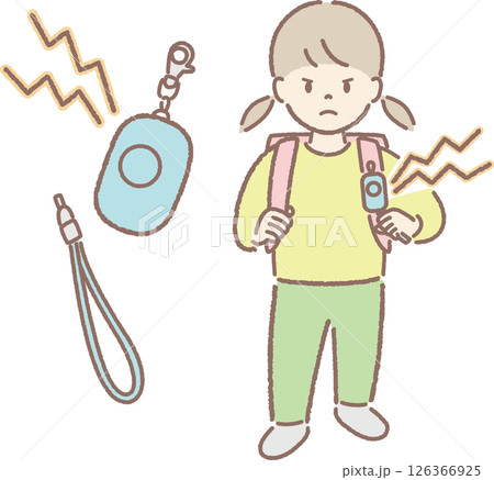 防犯ブザーを持つ小学生のイラスト（鳴らす①） 126366925