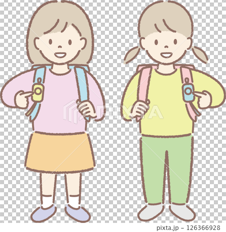 Illustration of an elementary school student holding a security alarm (pointing) 126366928