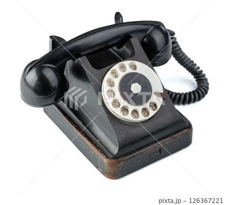 Vintage black phone isolated on a white background. 126367221