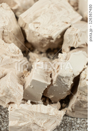 Compressed fresh yeast cubes close-up Compressed fresh yeast cubes close-up 126367480