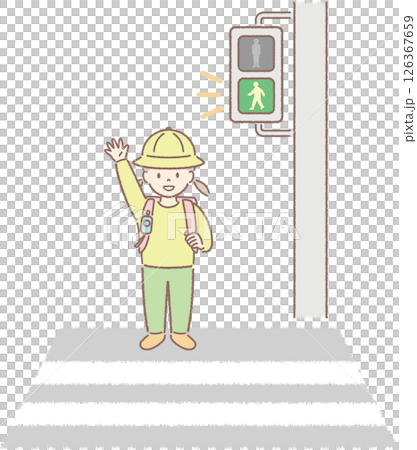 綠燈亮時,一個孩子(女孩)試圖過馬路的插圖 綠燈亮時,一個孩子(女孩)試圖過馬路的插圖 126367659